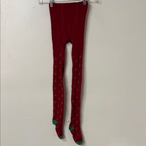 Gymboree Festive Red Tights with Green Accents Christmas